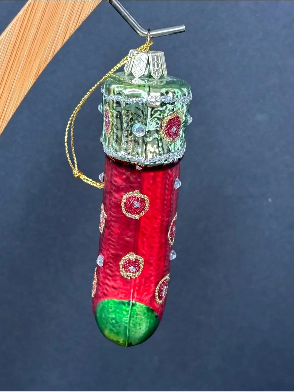 Vintage Blown Glass Christmas Stocking Ornament Red Green Glitter Gems 5”